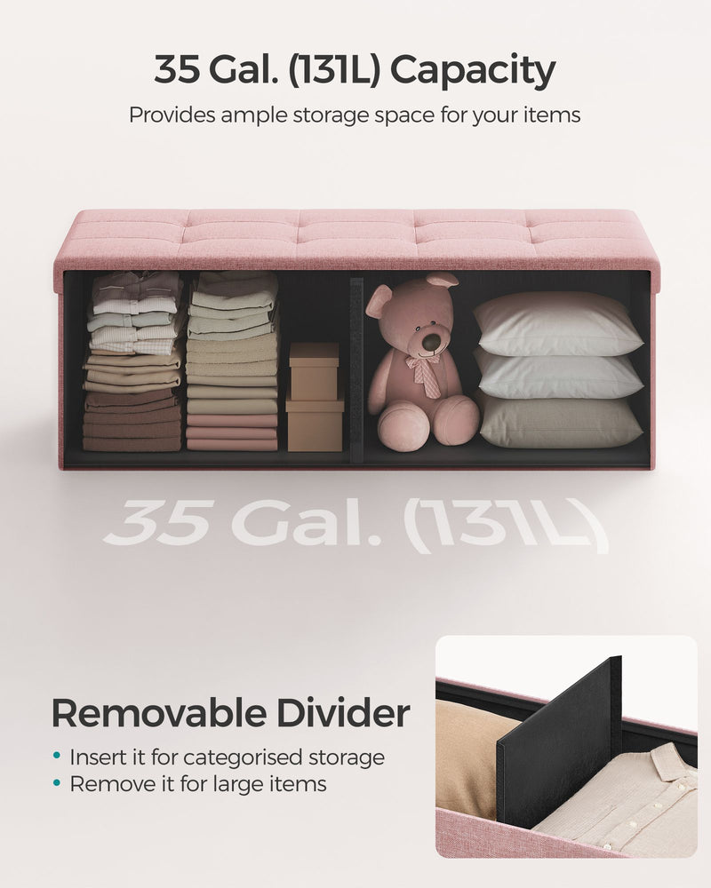 Foldable Small Storage Ottoman in Jelly Pink 38 x 110 x 38 cm Space Saving Design by Songmics