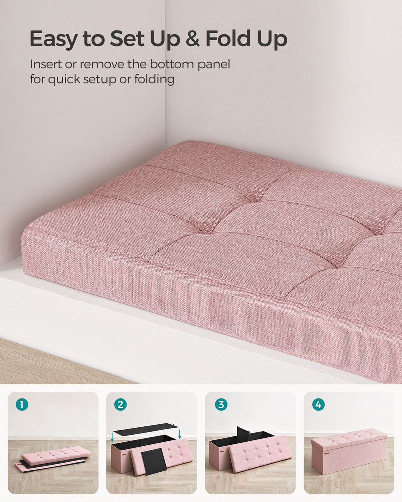 Foldable Small Storage Ottoman in Jelly Pink 38 x 110 x 38 cm Space Saving Design by Songmics