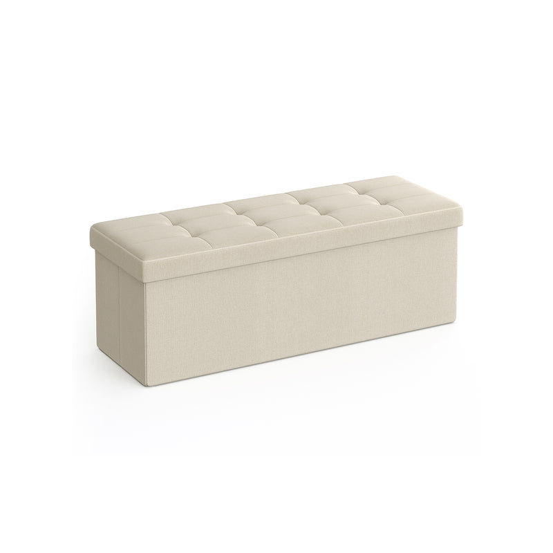 Cream White Foldable Storage Ottoman Small Footstool with Lid 38 x 110 cm by Songmics