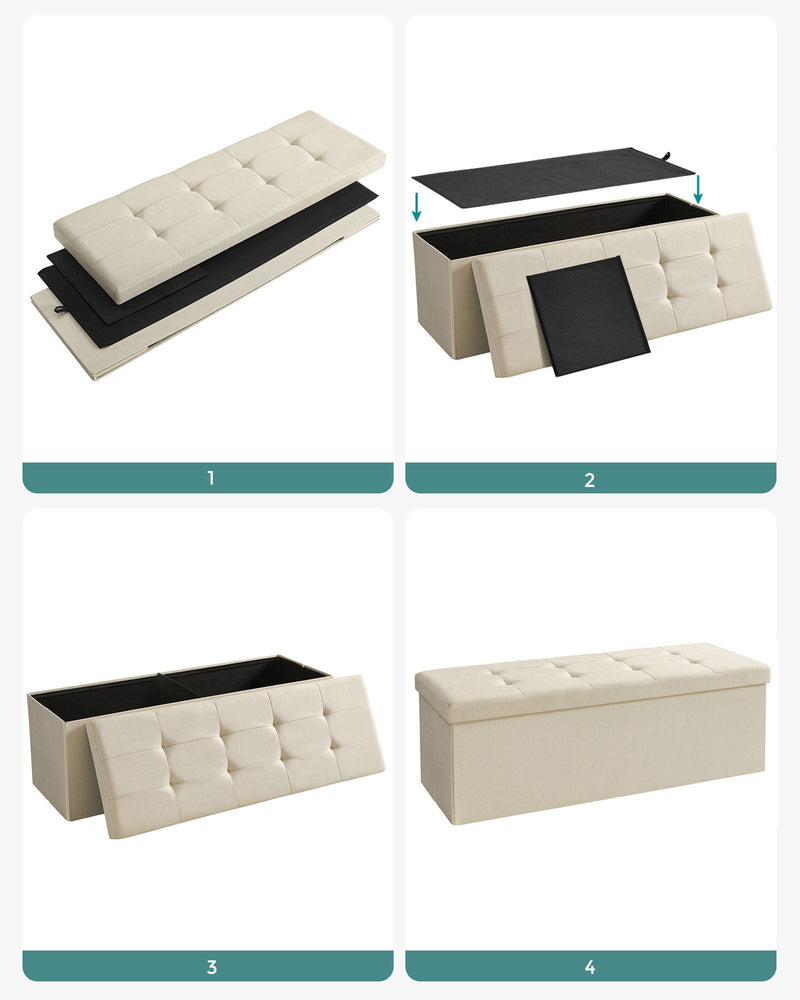 Cream White Foldable Storage Ottoman Small Footstool with Lid 38 x 110 cm by Songmics