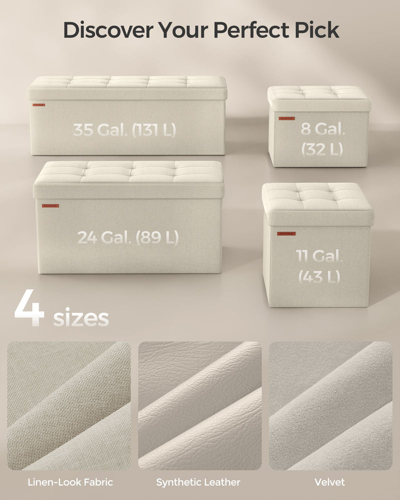 Cream White Foldable Storage Ottoman Small Footstool with Lid 38 x 110 cm by Songmics