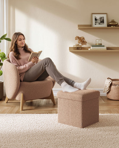 Camel Brown Folding Storage Ottoman with Removable Lid 38 x 38 x 38 cm by Songmics