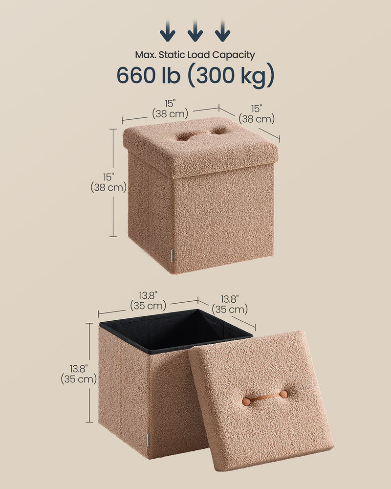 Camel Brown Folding Storage Ottoman with Removable Lid 38 x 38 x 38 cm by Songmics