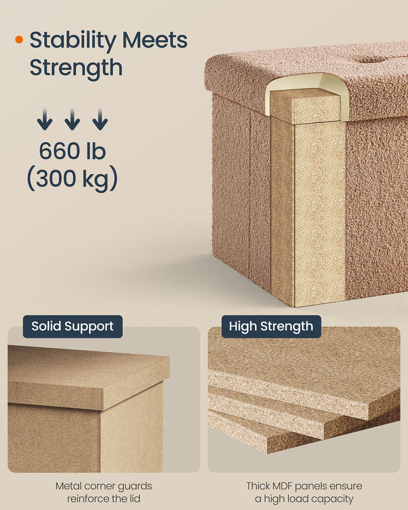 Camel Brown Folding Storage Ottoman with Removable Lid 38 x 38 x 38 cm by Songmics
