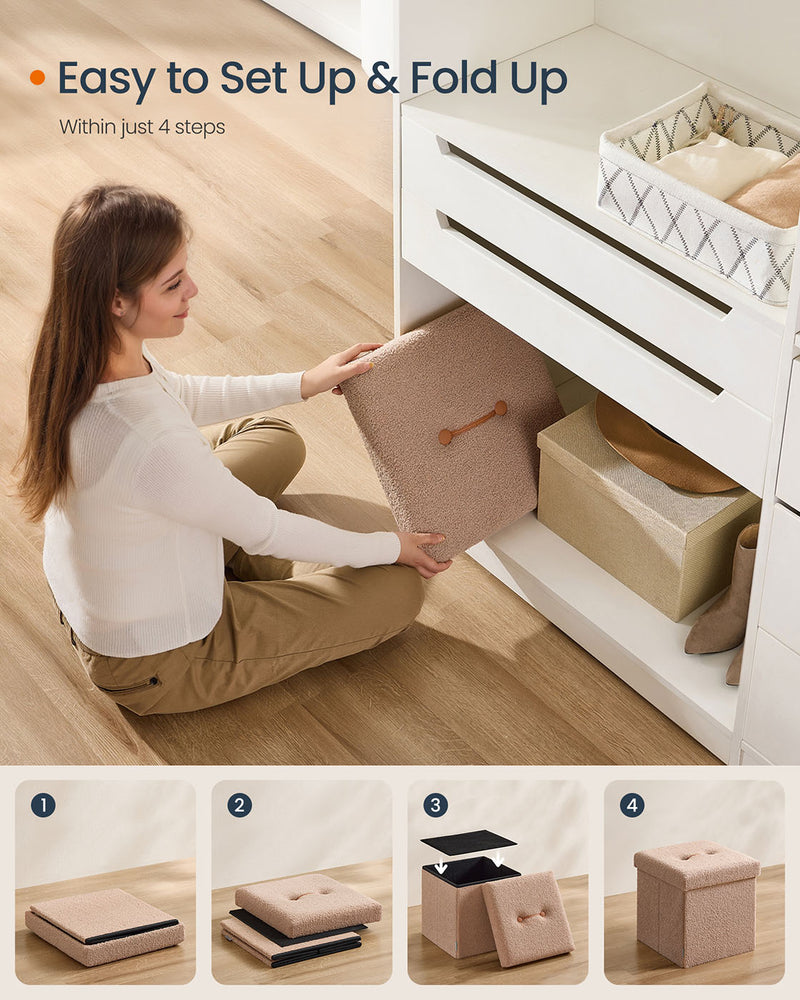 Camel Brown Folding Storage Ottoman with Removable Lid 38 x 38 x 38 cm by Songmics