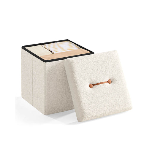 Cream White Folding Storage Ottoman with Removable Lid 38 x 38 x 38 cm by Songmics