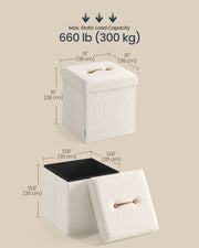 Cream White Folding Storage Ottoman with Removable Lid 38 x 38 x 38 cm by Songmics