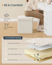 Cream White Folding Storage Ottoman with Removable Lid 38 x 38 x 38 cm by Songmics