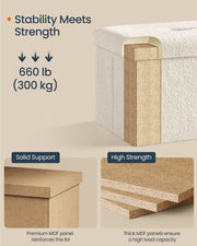 Cream White Folding Storage Ottoman with Removable Lid 38 x 38 x 38 cm by Songmics