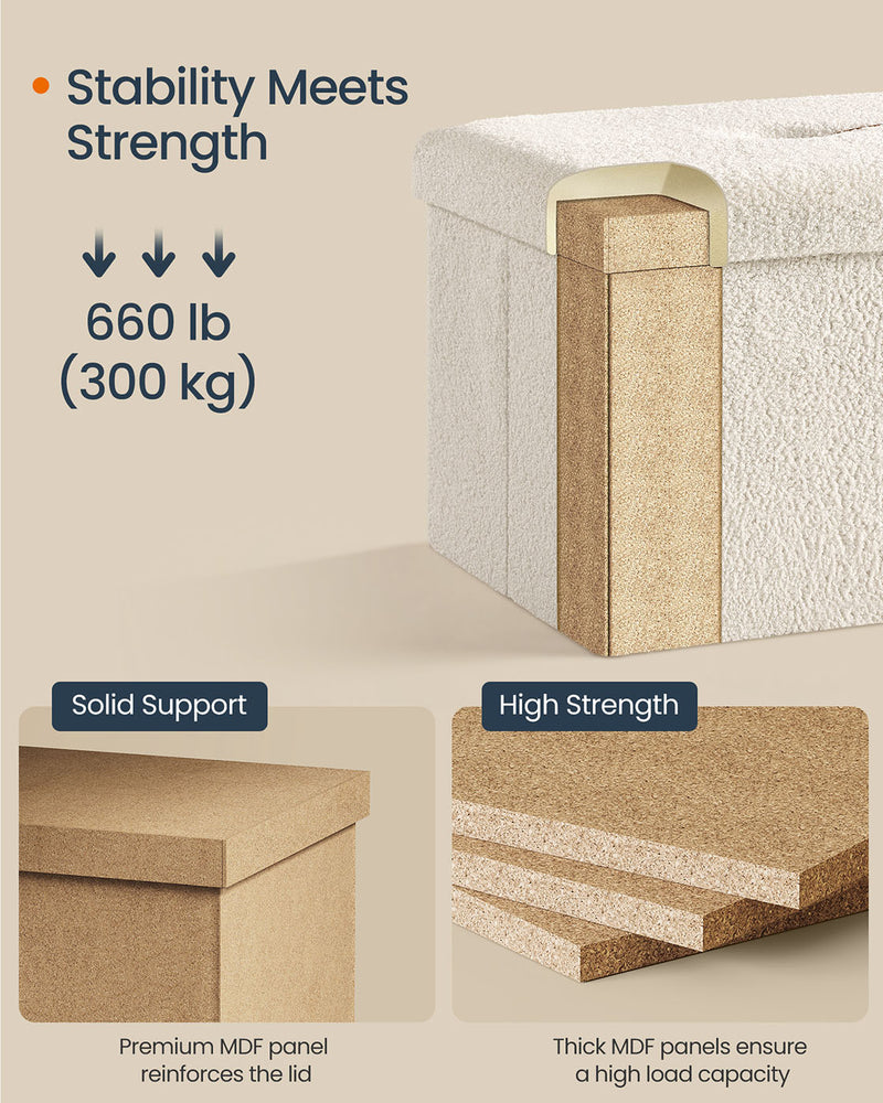 Cream White Folding Storage Ottoman with Removable Lid 38 x 38 x 38 cm by Songmics