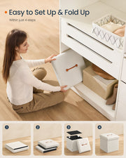 Cream White Folding Storage Ottoman with Removable Lid 38 x 38 x 38 cm by Songmics