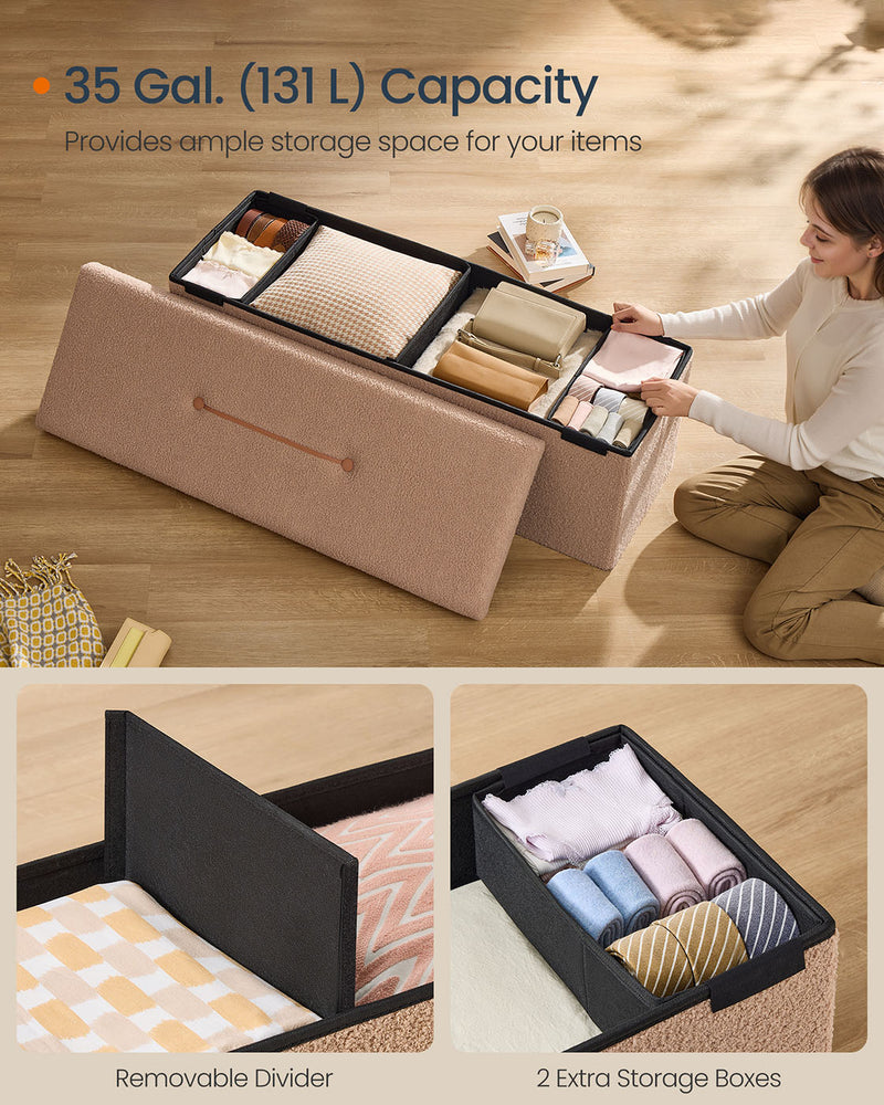 Camel Brown Folding Storage Ottoman with Removable Lid 110 cm Long by Songmics