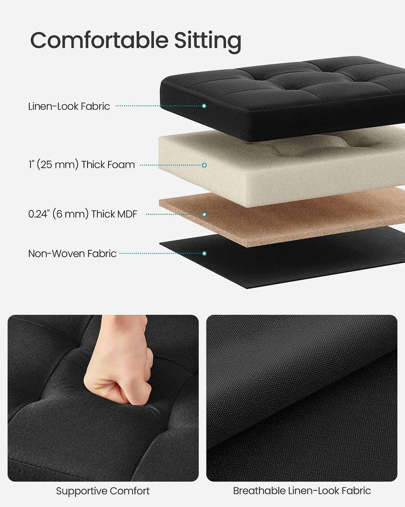 Ink Black Foldable Storage Ottoman Footstool Small Space Saving Design 31 x 41 cm by Songmics