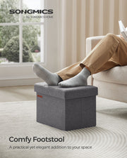 Dark Grey Foldable Storage Ottoman 31 x 41 x 31 cm with Padded Seat and Hidden Compartment by Songmics