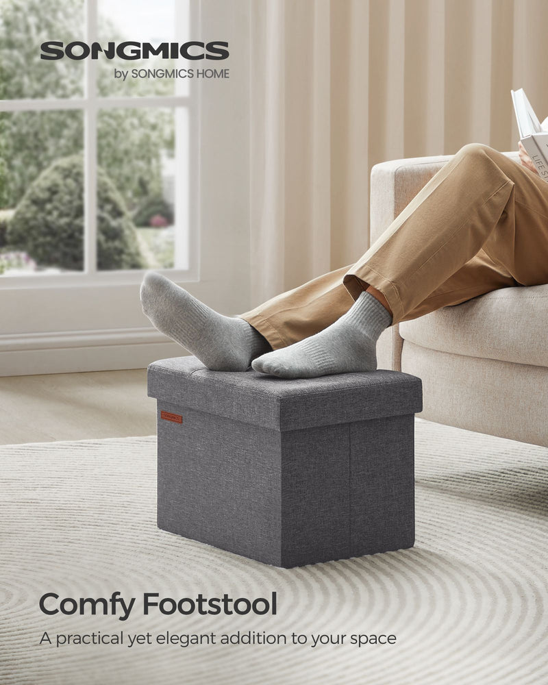 Dark Grey Foldable Storage Ottoman 31 x 41 x 31 cm with Padded Seat and Hidden Compartment by Songmics
