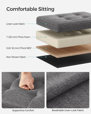 Light Grey Foldable Storage Ottoman 31 x 41 x 31 cm with Padded Seat and Hidden Compartment by Songmics