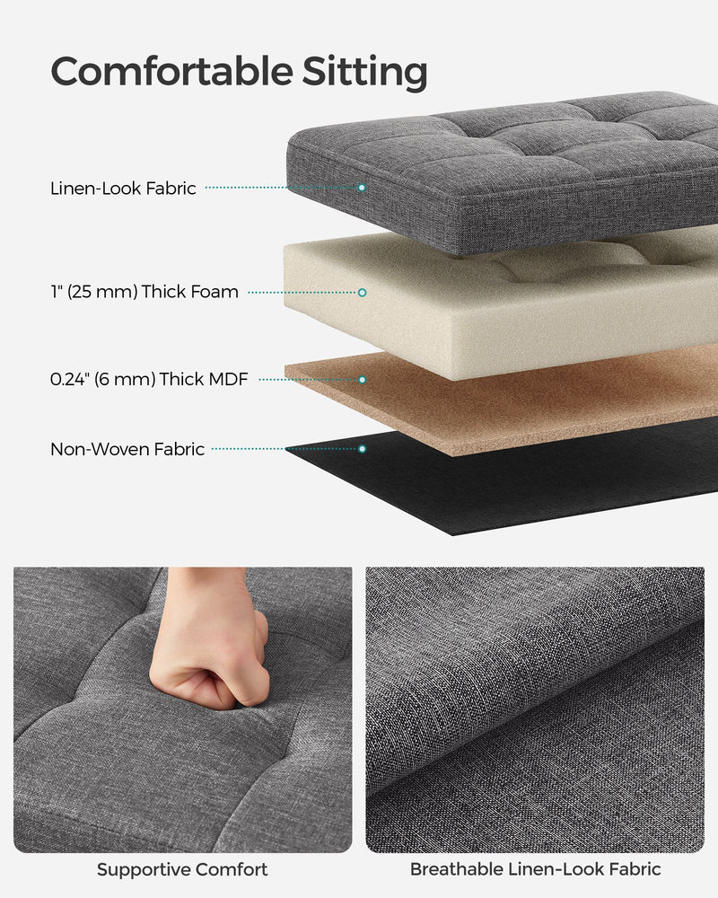 Light Grey Foldable Storage Ottoman 31 x 41 x 31 cm with Padded Seat and Hidden Compartment by Songmics
