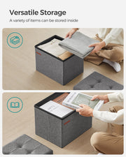 Light Grey Foldable Storage Ottoman 31 x 41 x 31 cm with Padded Seat and Hidden Compartment by Songmics
