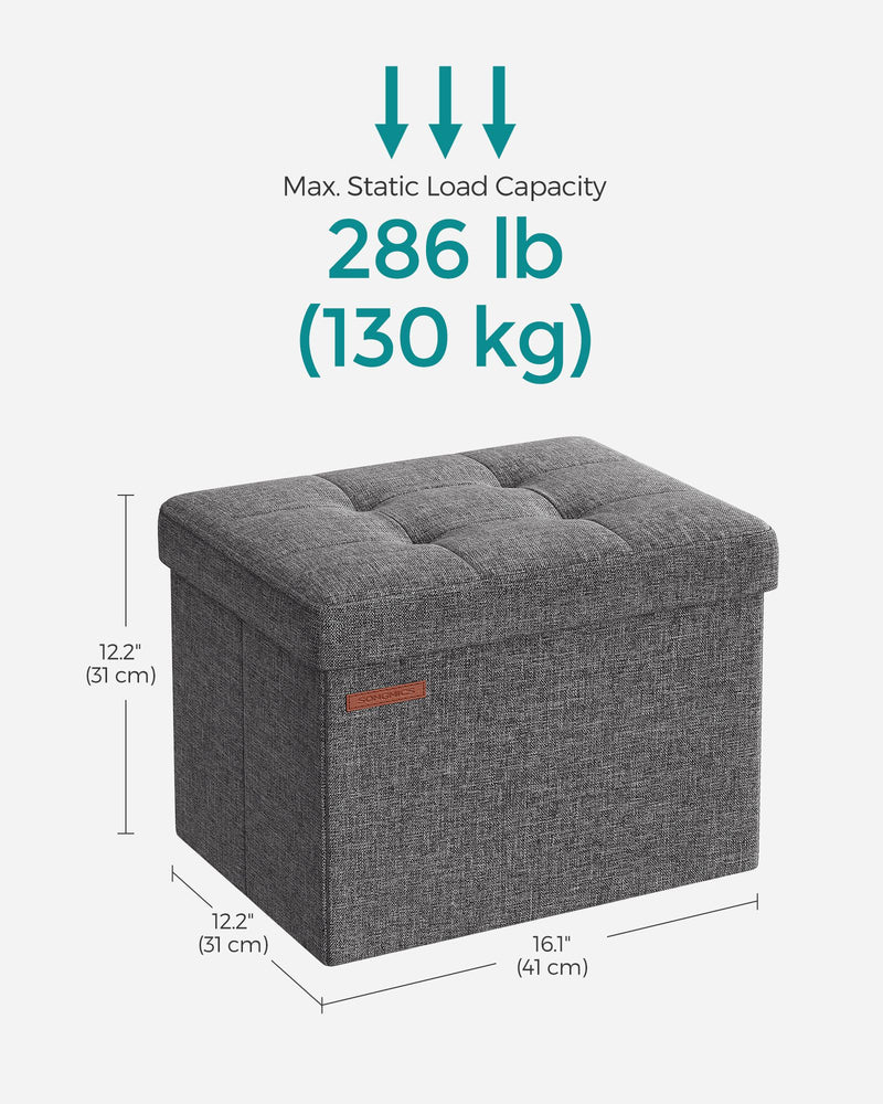 Dark Grey Foldable Storage Ottoman 31 x 41 x 31 cm with Padded Seat and Hidden Compartment by Songmics