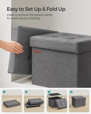 Light Grey Foldable Storage Ottoman 31 x 41 x 31 cm with Padded Seat and Hidden Compartment by Songmics