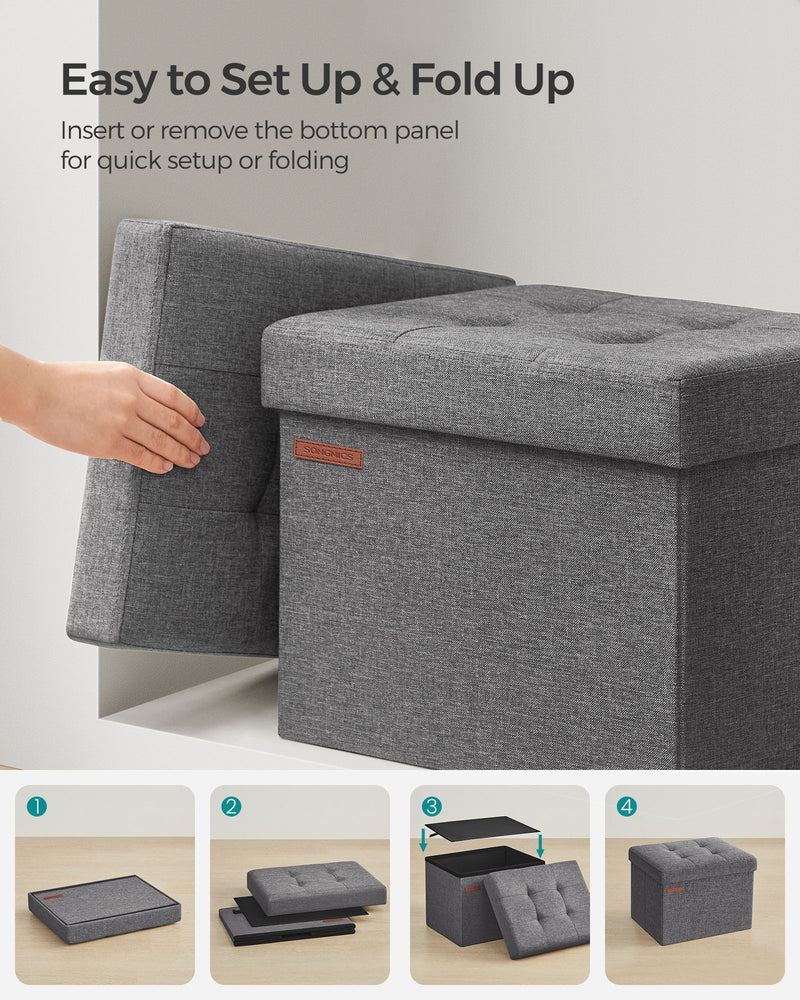 Light Grey Foldable Storage Ottoman 31 x 41 x 31 cm with Padded Seat and Hidden Compartment by Songmics