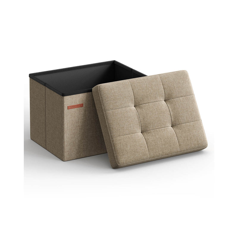Foldable Camel Brown Storage Ottoman Footstool 31 x 41 cm with Padded Seat by Songmics