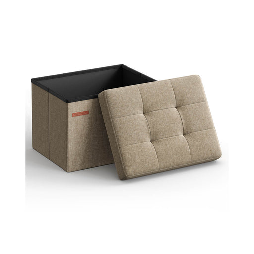 Foldable Camel Brown Storage Ottoman Footstool 31 x 41 cm with Padded Seat by Songmics