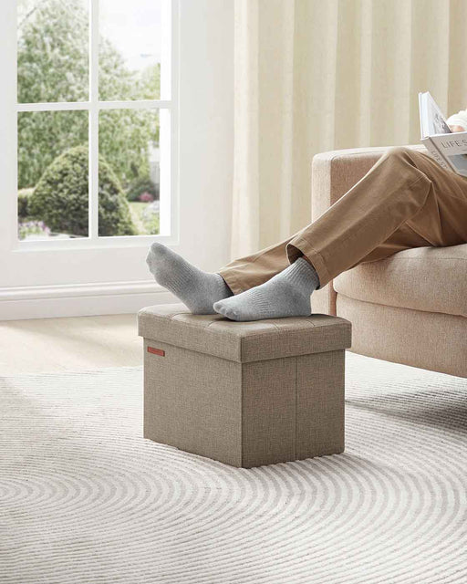Foldable Camel Brown Storage Ottoman Footstool 31 x 41 cm with Padded Seat by Songmics
