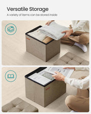 Foldable Camel Brown Storage Ottoman Footstool 31 x 41 cm with Padded Seat by Songmics