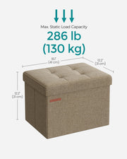 Foldable Camel Brown Storage Ottoman Footstool 31 x 41 cm with Padded Seat by Songmics