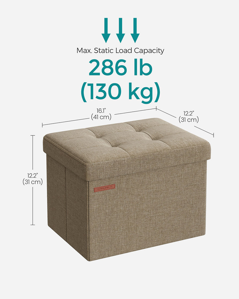 Foldable Camel Brown Storage Ottoman Footstool 31 x 41 cm with Padded Seat by Songmics