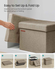 Foldable Camel Brown Storage Ottoman Footstool 31 x 41 cm with Padded Seat by Songmics