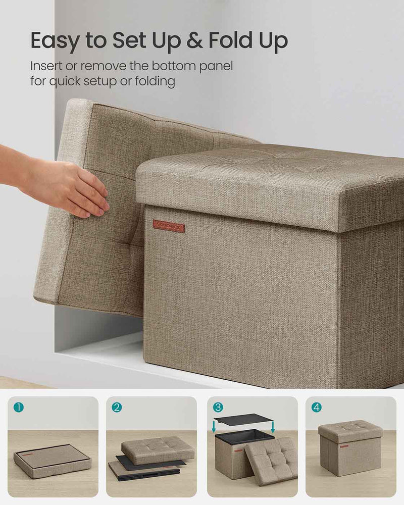 Foldable Camel Brown Storage Ottoman Footstool 31 x 41 cm with Padded Seat by Songmics