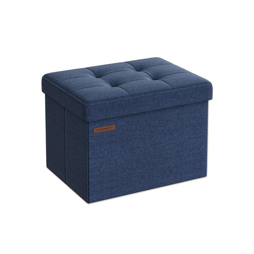 Small Foldable Storage Ottoman in Denim Blue 31 x 41 cm Space Saving Seat by Songmics