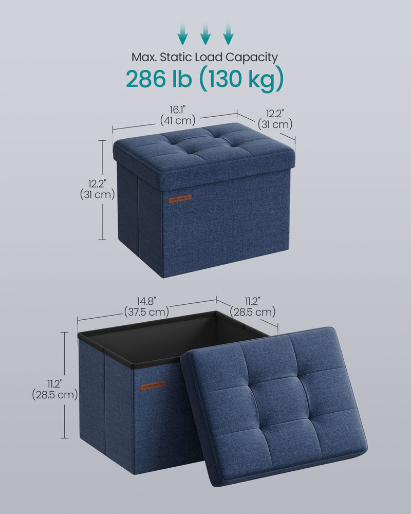 Small Foldable Storage Ottoman in Denim Blue 31 x 41 cm Space Saving Seat by Songmics