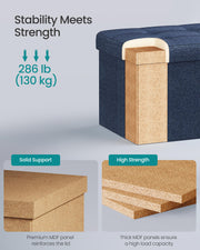 Small Foldable Storage Ottoman in Denim Blue 31 x 41 cm Space Saving Seat by Songmics