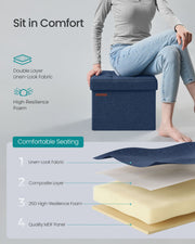 Small Foldable Storage Ottoman in Denim Blue 31 x 41 cm Space Saving Seat by Songmics