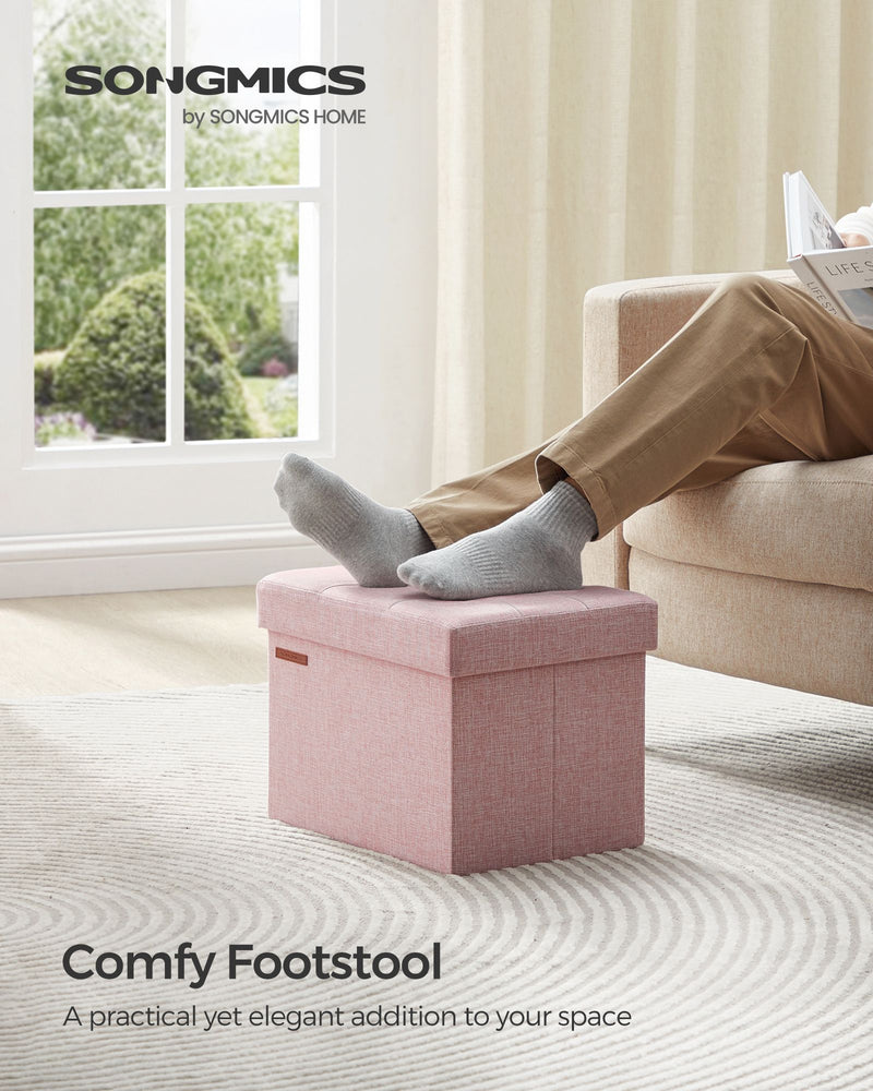 Foldable Storage Ottoman in Jelly Pink 31 x 41 x 31 cm with Hidden Seat and Organiser by Songmics