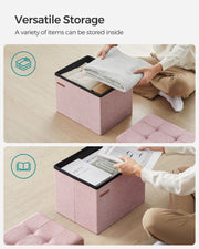 Foldable Storage Ottoman in Jelly Pink 31 x 41 x 31 cm with Hidden Seat and Organiser by Songmics