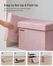 Foldable Storage Ottoman in Jelly Pink 31 x 41 x 31 cm with Hidden Seat and Organiser by Songmics