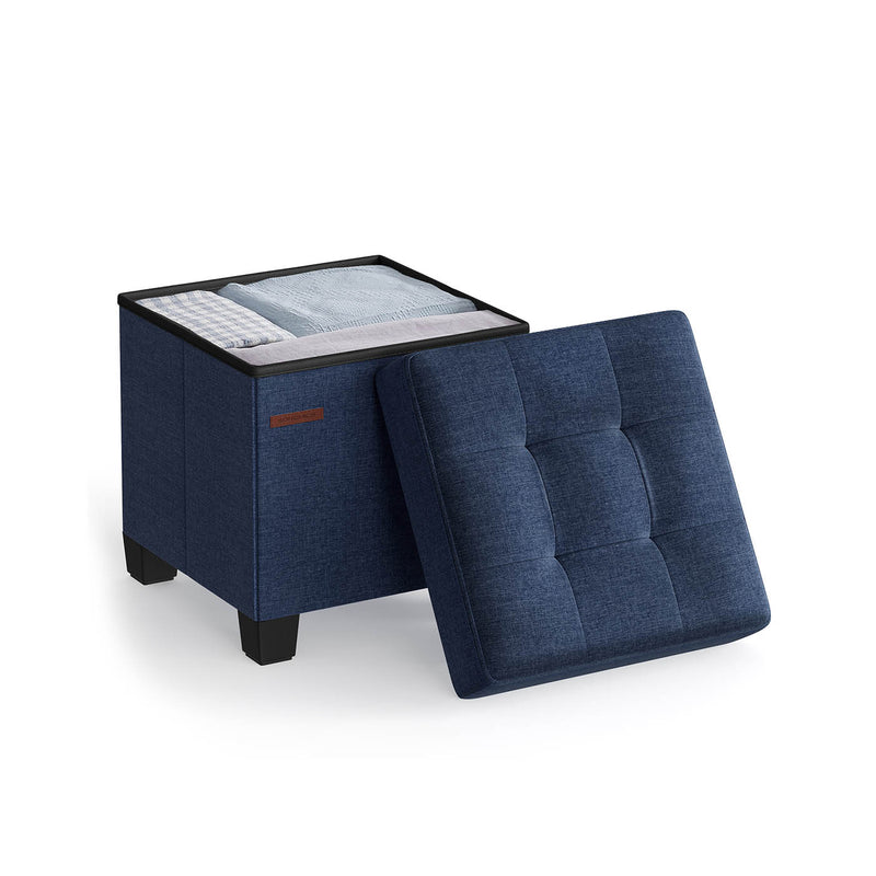 Midnight Blue Foldable Storage Ottoman Small Footstool 38 x 38 cm for Home Use by Songmics