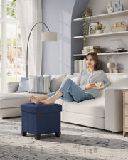 Midnight Blue Foldable Storage Ottoman Small Footstool 38 x 38 cm for Home Use by Songmics