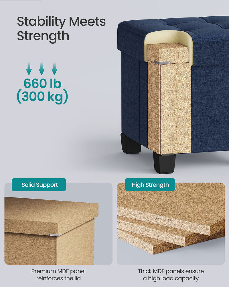 Midnight Blue Foldable Storage Ottoman Small Footstool 38 x 38 cm for Home Use by Songmics