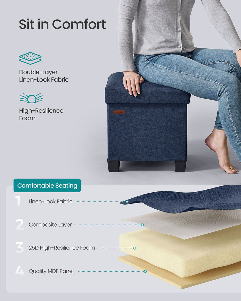 Midnight Blue Foldable Storage Ottoman Small Footstool 38 x 38 cm for Home Use by Songmics