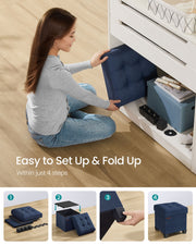 Midnight Blue Foldable Storage Ottoman Small Footstool 38 x 38 cm for Home Use by Songmics