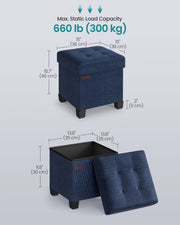 Midnight Blue Foldable Storage Ottoman Small Footstool 38 x 38 cm for Home Use by Songmics