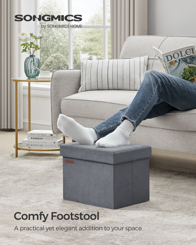 Foldable Storage Ottoman Bench Slate Grey with Padded Seat 31x41x31 cm by Songmics
