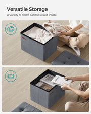 Foldable Storage Ottoman Bench Slate Grey with Padded Seat 31x41x31 cm by Songmics