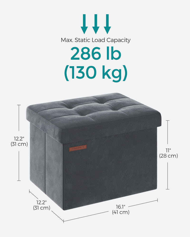 Foldable Storage Ottoman Bench Slate Grey with Padded Seat 31x41x31 cm by Songmics
