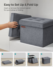 Foldable Storage Ottoman Bench Slate Grey with Padded Seat 31x41x31 cm by Songmics